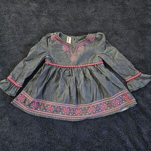 Girls Denim Top with Pink Embroidery